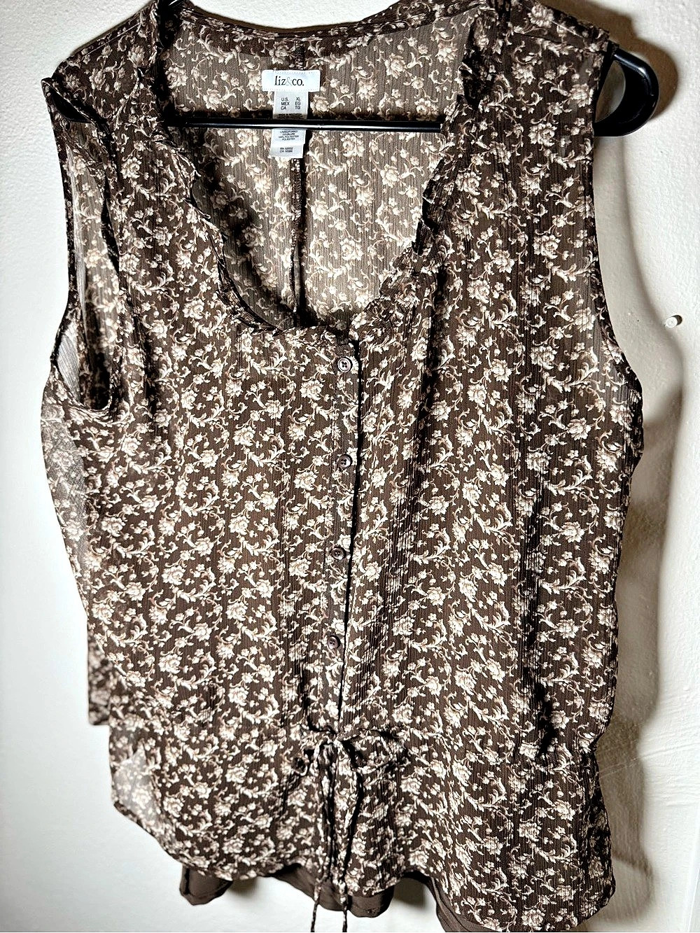 liz&co. Floral Blouse in Brown & White Size XL